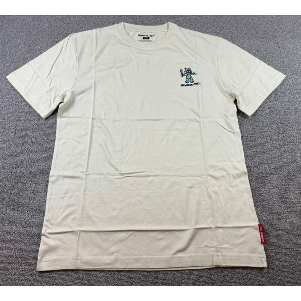 Members Only‎ T Shirt Men M Cream Embroidered Scary Bear Knife Graphic Cotton
